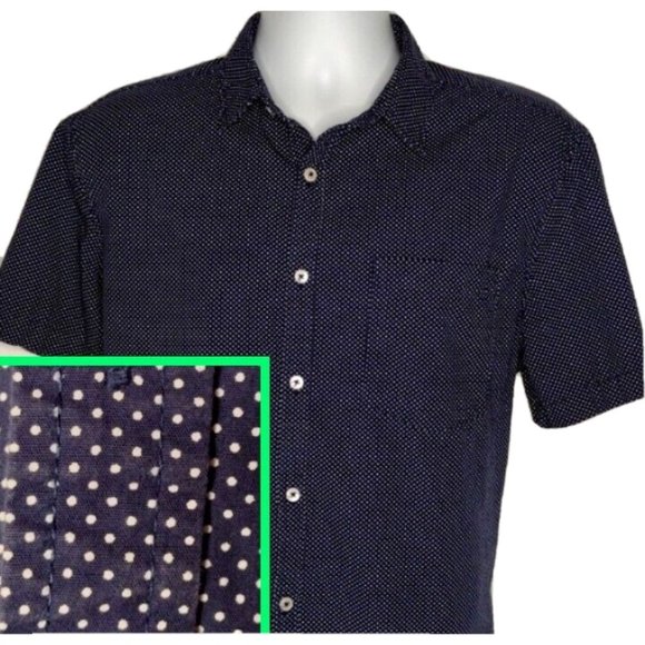 Cactus Ricky Singh Blue Short Sleeve Polka Dot Button Down Shirt Men X-Large XL - Picture 1 of 9